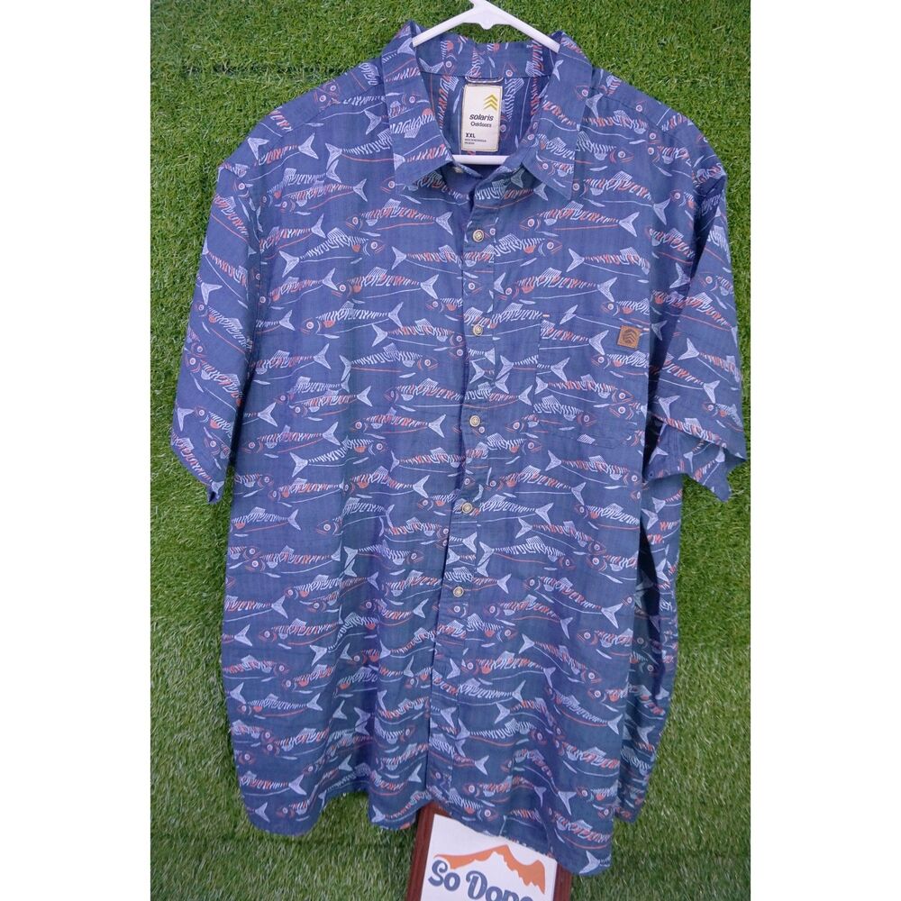 Solaris Outdoor Fish Print Casual Button Down Shirt - Men's Size XXL